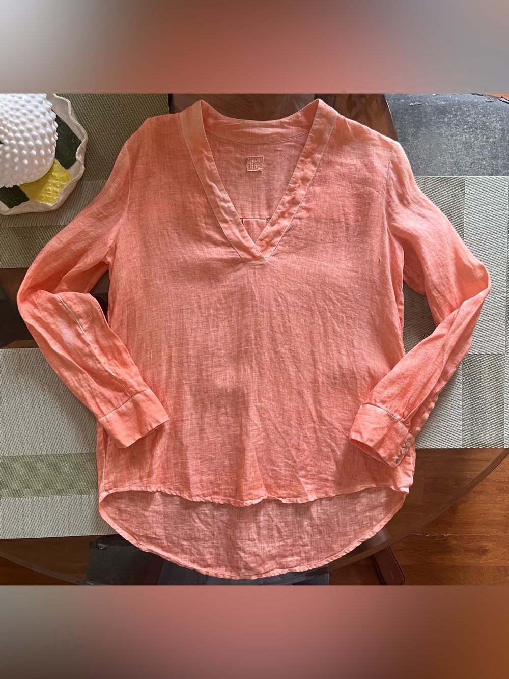 120% Lino Popover Pure Linen Shirt in Tangerine - Picture 2 of 16